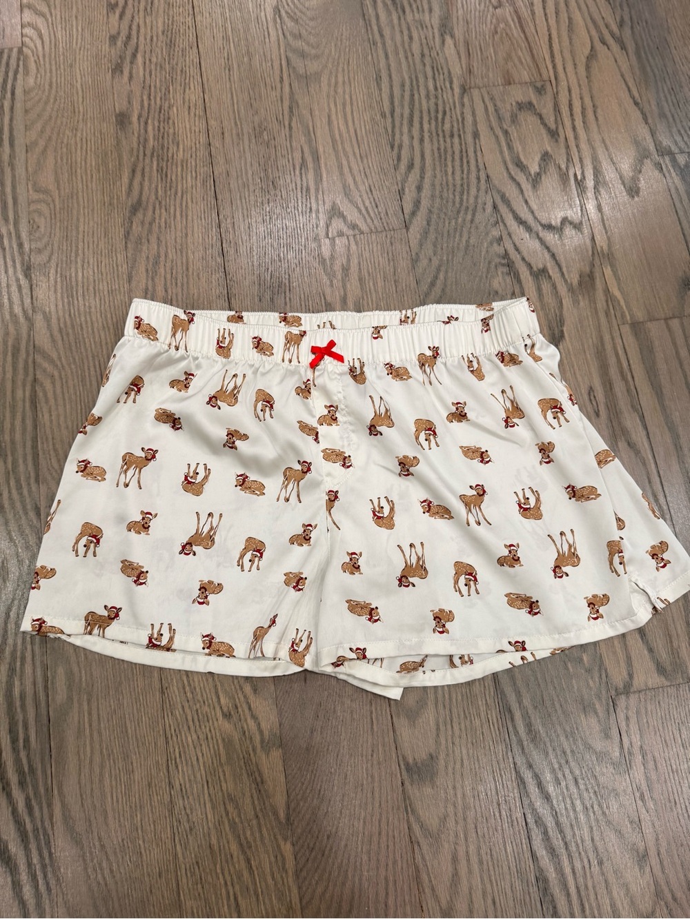 Wild Fable Cream Pajama Shorts with Fawn Print and Red Bow, Women XL ~GREAT COND